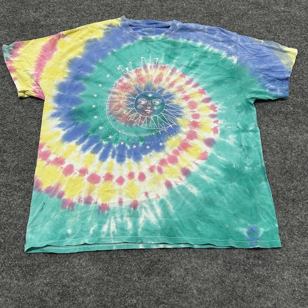 Golden Hour T-Shirt Womens OS Multicolor Tie Dye Celestial Sun Moon Cotton Tee
